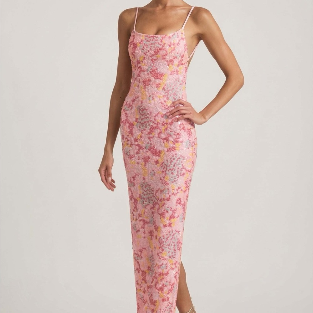 Oh Polly Pink Floral Sequin Maxi Dress - Picture 4 of 8